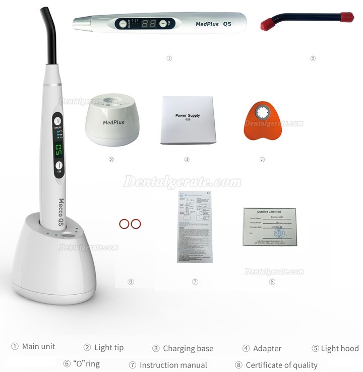 Mecco Q5 LED-Polymerisationslampe Dental (max. 1600 mW/cm&sup2;) mit integriertem Radiometer